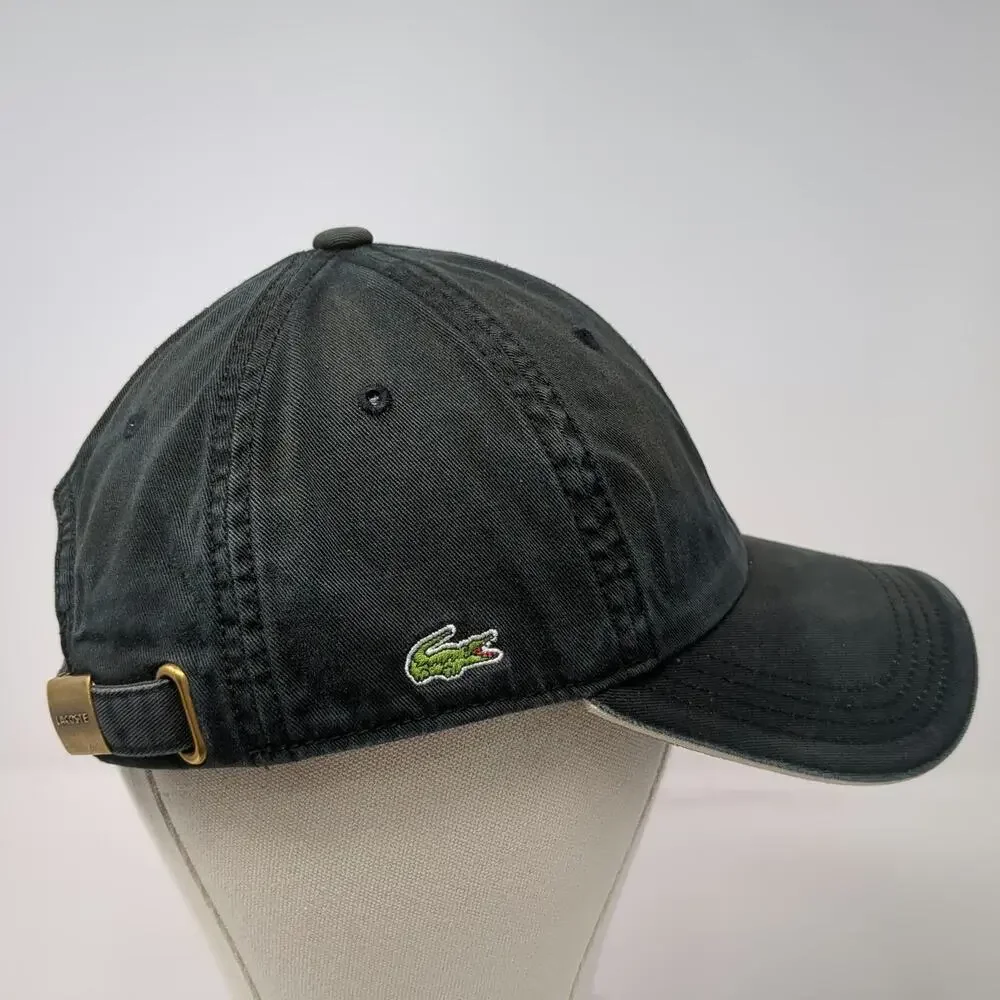 Lacoste Baseball Cap Black One Size Adjustable Slideback Cotton Hat Logo Design